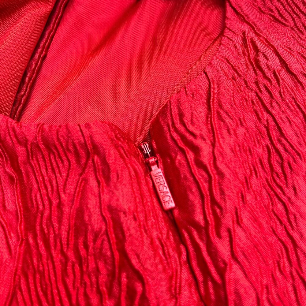 Auc Versace Red Sleeveless Textured Detail Mid-length Cocktail Dress IT 38 - Picture 13 of 17